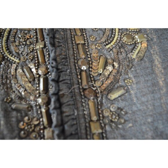 Chicos Beaded Metallic Jacket Size 1 Women's M  Embellished Front  Ruffle Edges - Picture 7 of 10